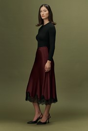 Rosa Lace Trim Midi Satin Skirt