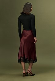 Rosa Lace Trim Midi Satin Skirt