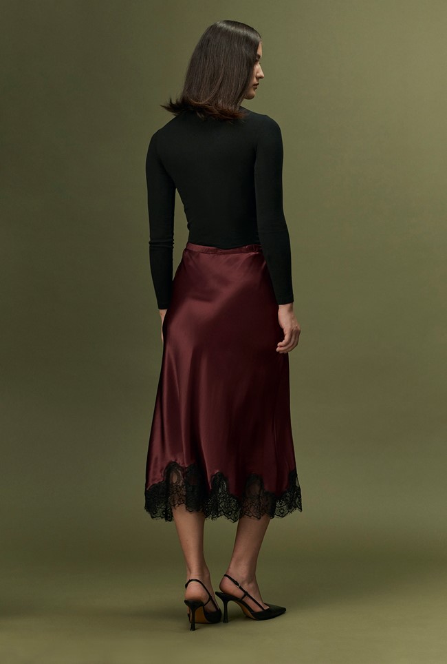 Rosa Lace Trim Midi Satin Skirt