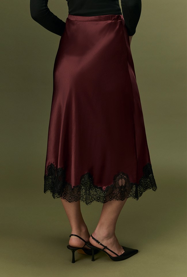 Rosa Lace Trim Midi Satin Skirt