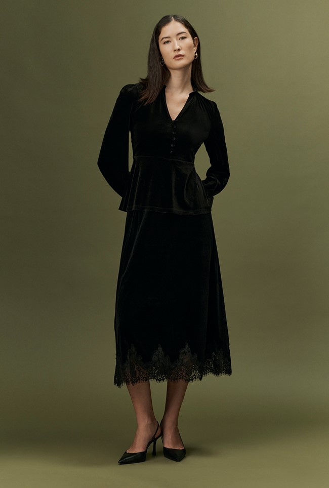 Solene Velvet Midi Skirt