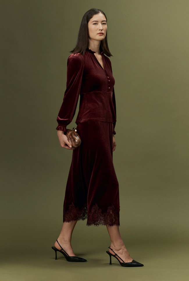 Solene Velvet Midi Skirt