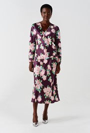Luna Floral Satin Midi Slip Skirt