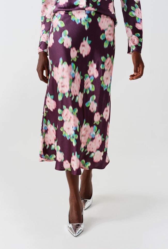 Luna Floral Satin Midi Slip Skirt