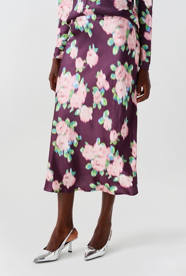 Luna Floral Satin Midi Slip Skirt