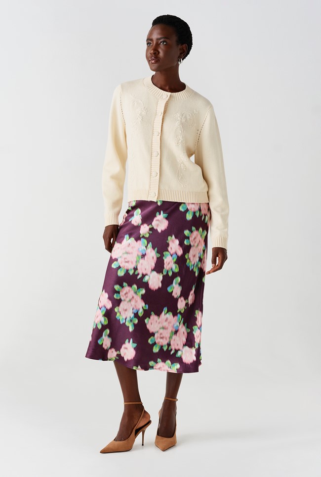Luna Floral Satin Midi Slip Skirt