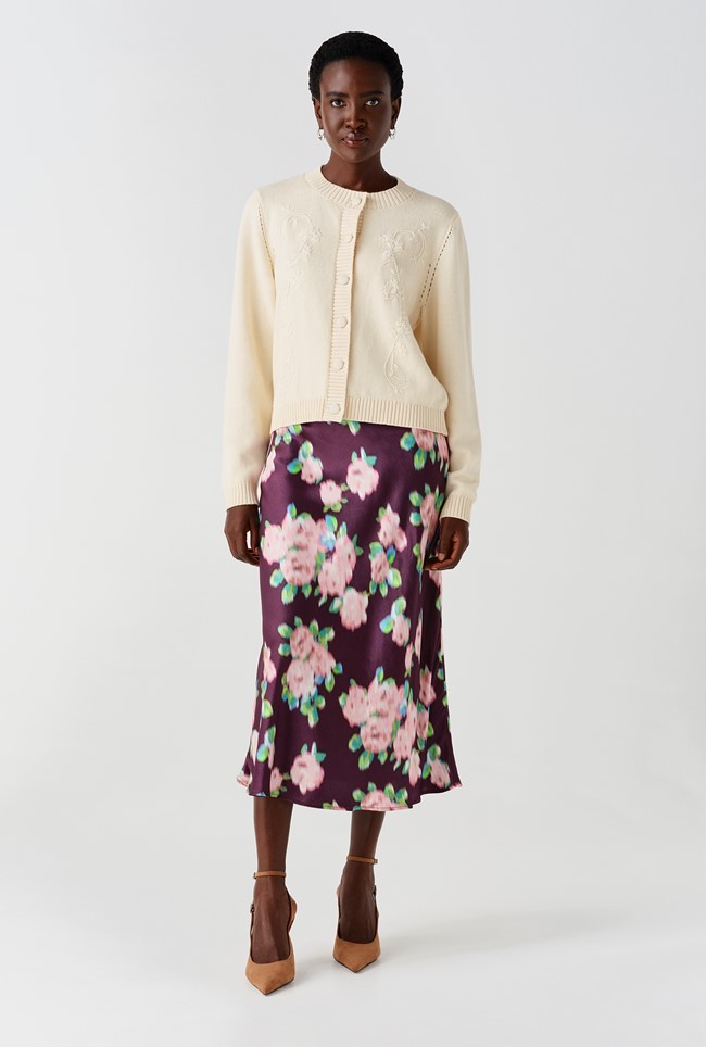 Luna Floral Satin Midi Slip Skirt