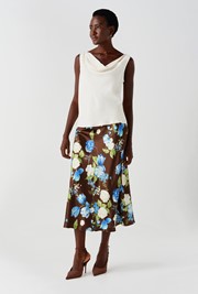 Luna Floral Satin Midi Slip Skirt