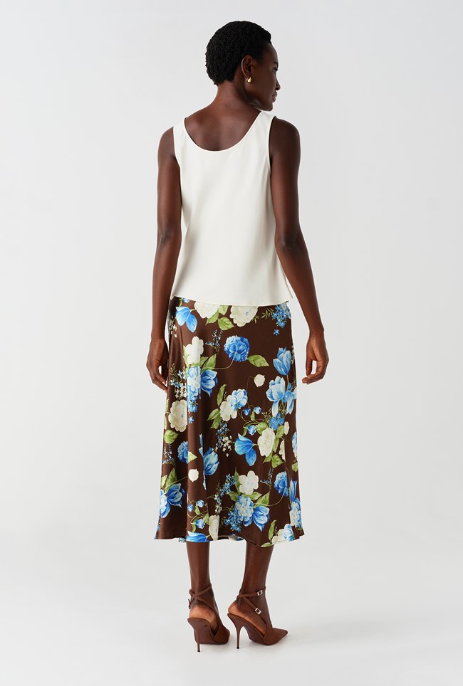 Luna Floral Satin Midi Slip Skirt
