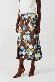 Luna Floral Satin Midi Slip Skirt