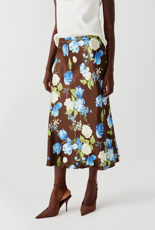 Luna Floral Satin Midi Slip Skirt