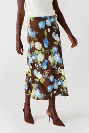 Luna Floral Satin Midi Slip Skirt