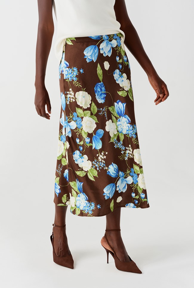 Luna Floral Satin Midi Slip Skirt