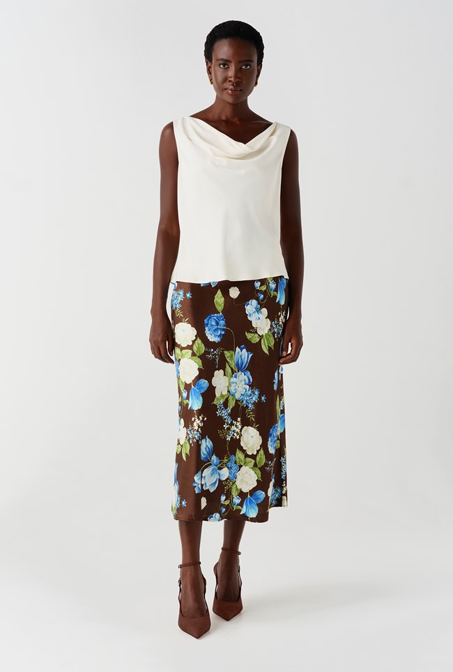 Luna Floral Satin Midi Slip Skirt