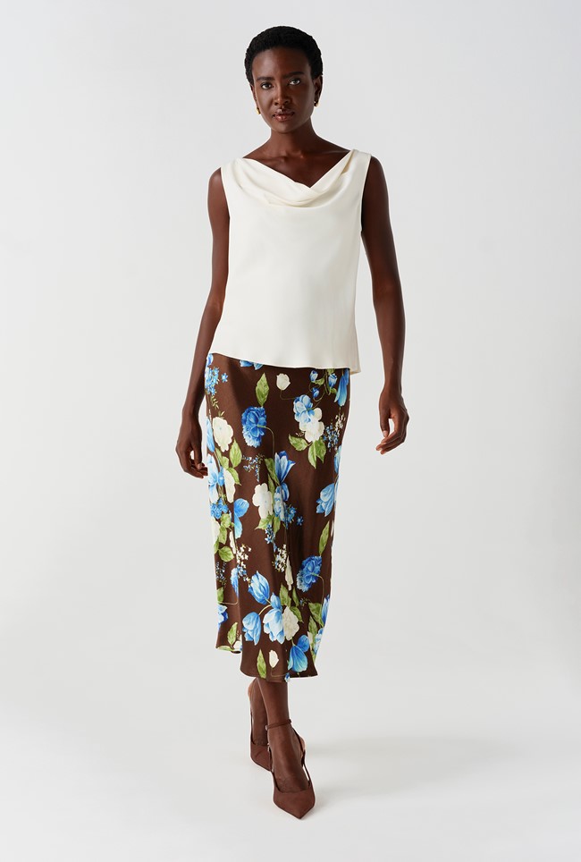 Luna Floral Satin Midi Slip Skirt