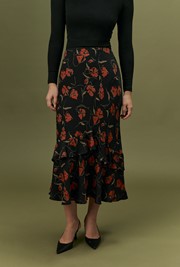 Cici Floral Crepe Tiered Midi Skirt