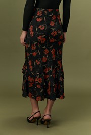 Cici Floral Crepe Tiered Midi Skirt