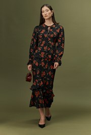 Cici Floral Crepe Tiered Midi Skirt
