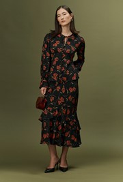 Cici Floral Crepe Tiered Midi Skirt