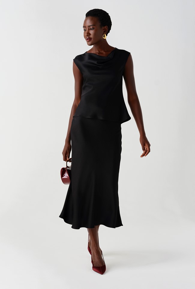 Luna Satin Midi Slip Skirt