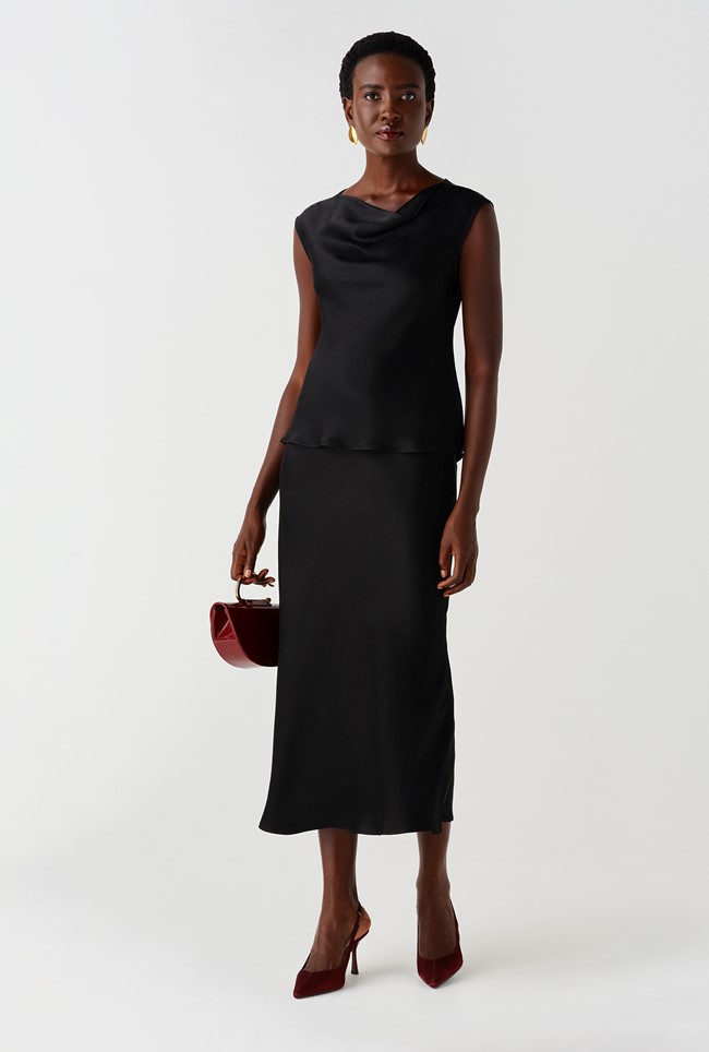 Luna Satin Midi Slip Skirt