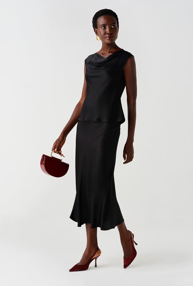 Luna Satin Midi Slip Skirt
