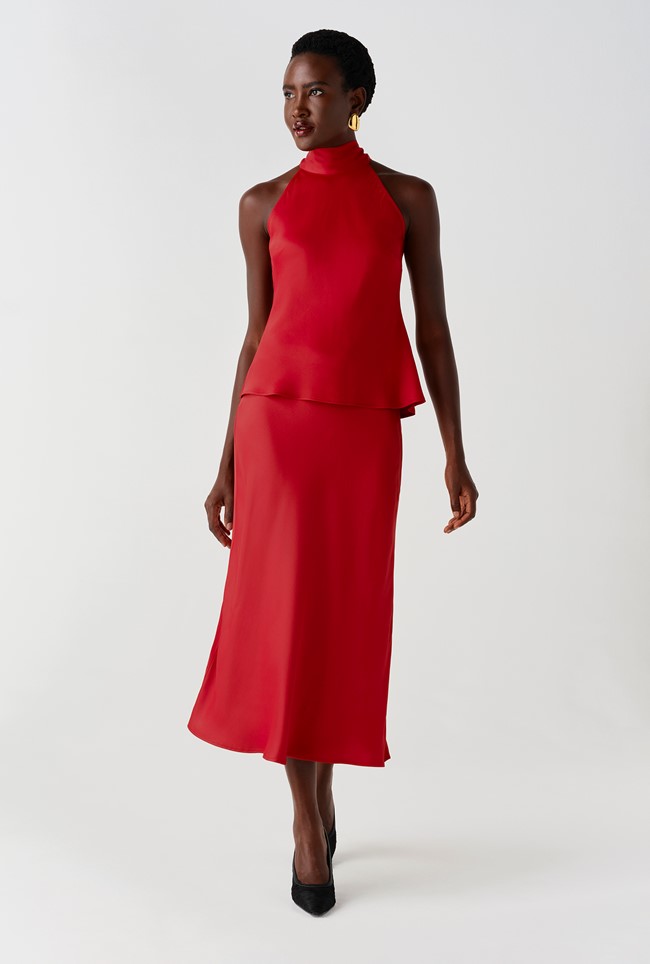 Luna Satin Midi Slip Skirt