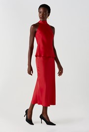 Luna Satin Midi Slip Skirt