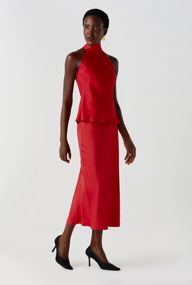 Luna Satin Midi Slip Skirt