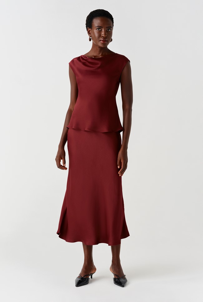 Luna Satin Midi Slip Skirt