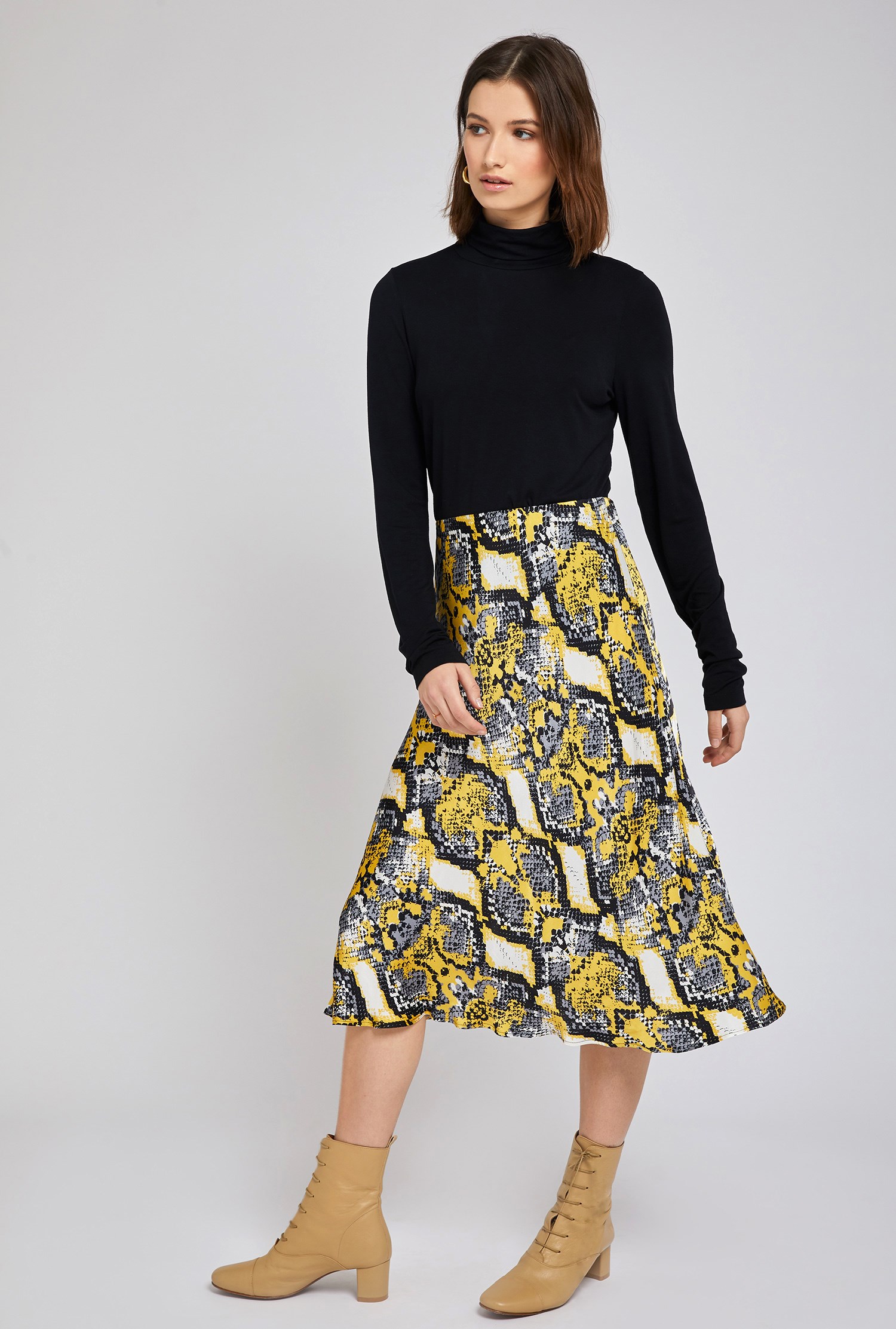 Laila Snakeskin Print Satin Midi Skirt | Ghost London