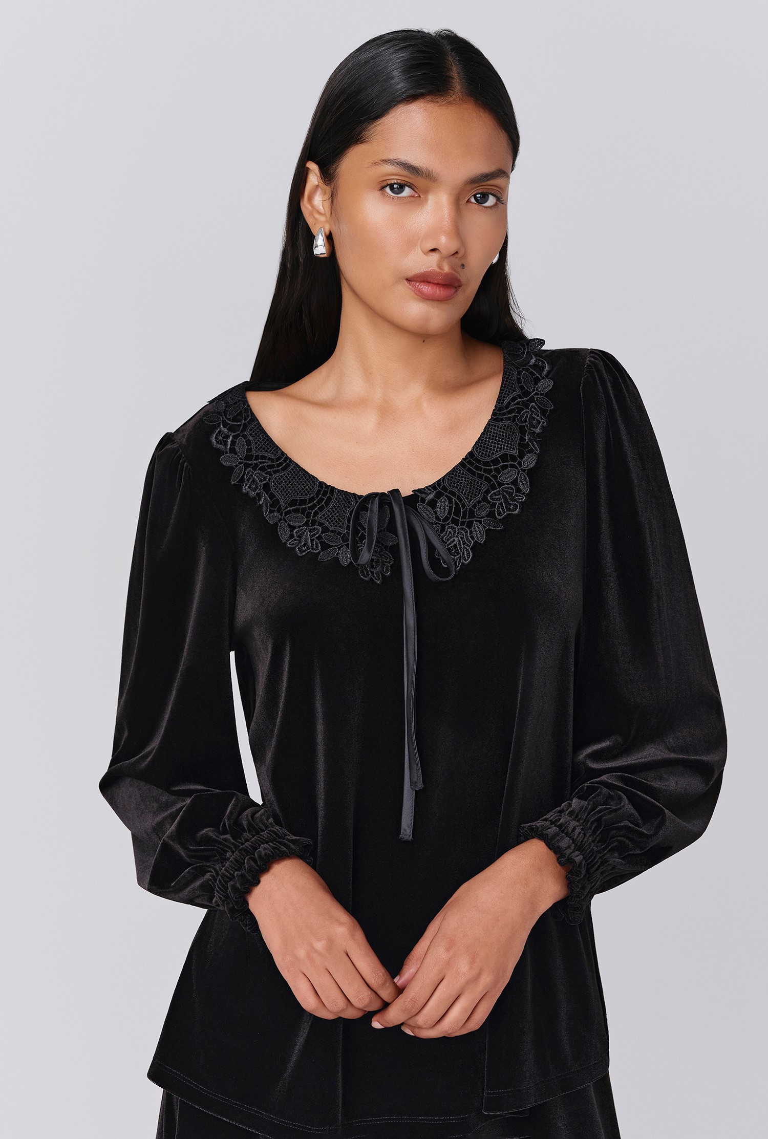 Haidee Velvet Doll Neck Top | Ghost London