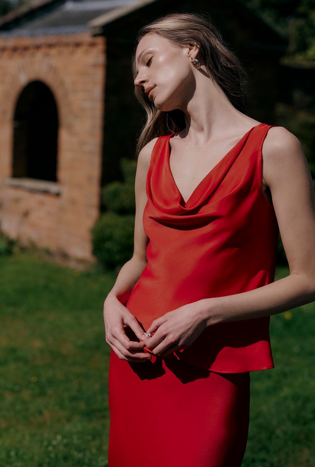 Nyla Cowl Neck Satin Top