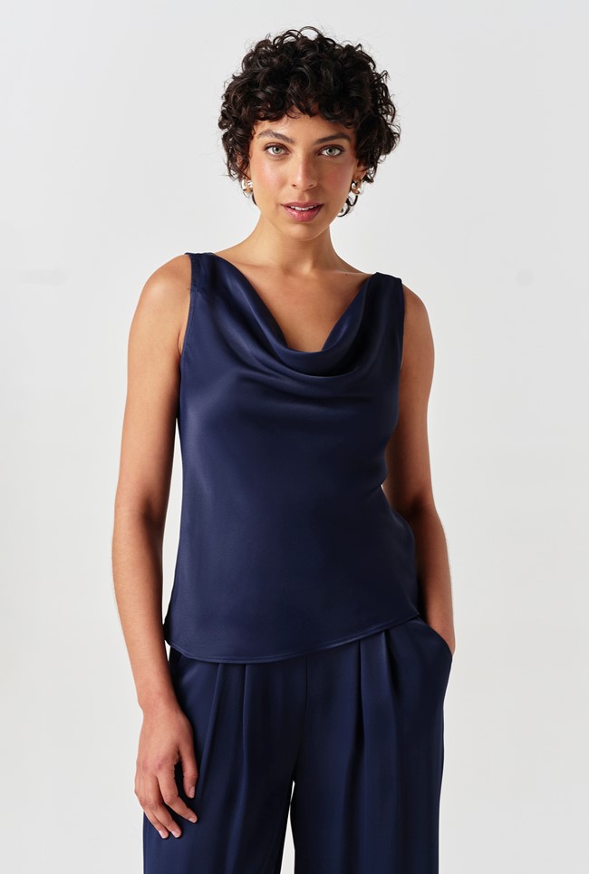 Nyla Cowl Neck Satin Top