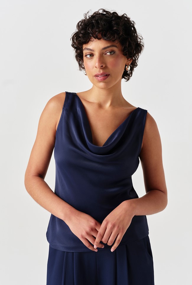 Nyla Cowl Neck Satin Top