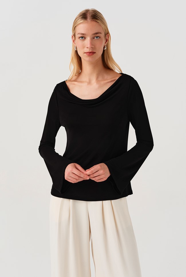 Tyla Cowl Neck Flute Sleeve Top