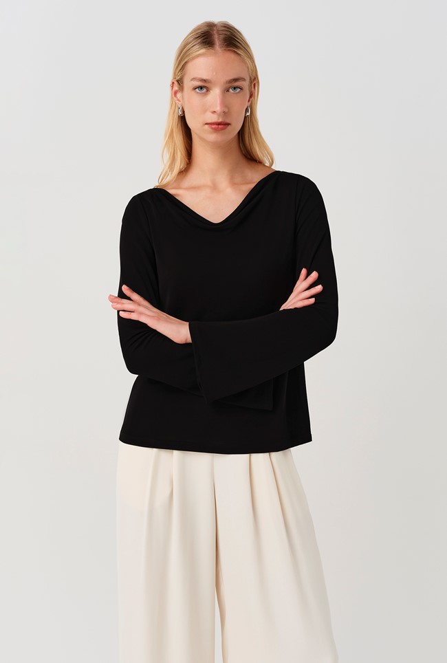 Tyla Cowl Neck Flute Sleeve Top