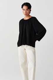 Lume Crepe Embroidered Long Sleeve Top
