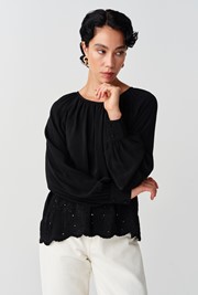 Lume Crepe Embroidered Long Sleeve Top