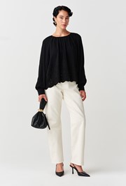 Lume Crepe Embroidered Long Sleeve Top