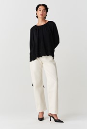 Lume Crepe Embroidered Long Sleeve Top