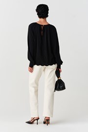 Lume Crepe Embroidered Long Sleeve Top