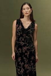 Celia Floral Devoré Velvet Cowl Neck Top