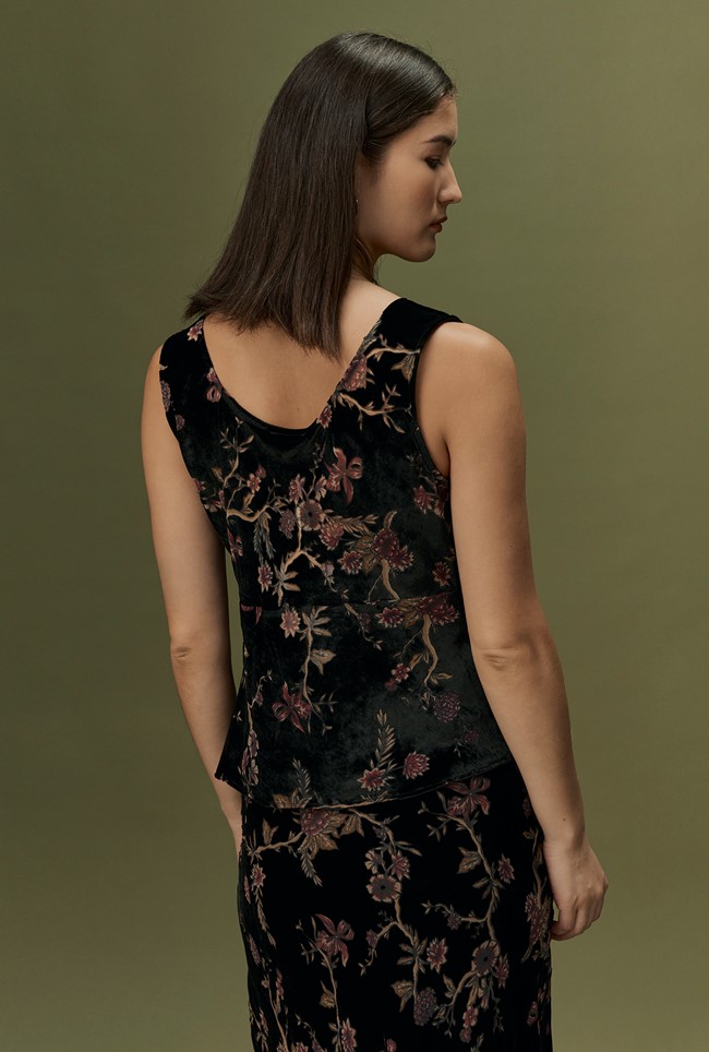 Celia Floral Devoré Velvet Cowl Neck Top