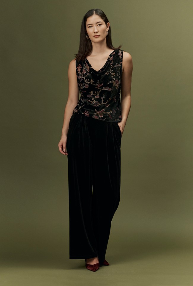 Celia Floral Devoré Velvet Cowl Neck Top