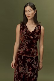 Celia Floral Devoré Velvet Cowl Neck Top