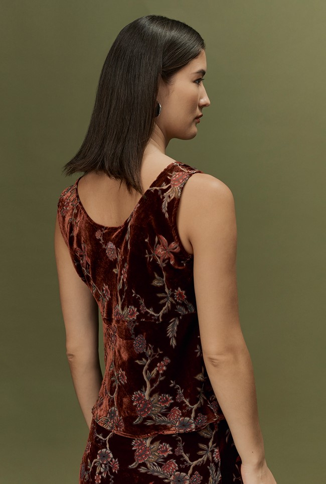 Celia Floral Devoré Velvet Cowl Neck Top