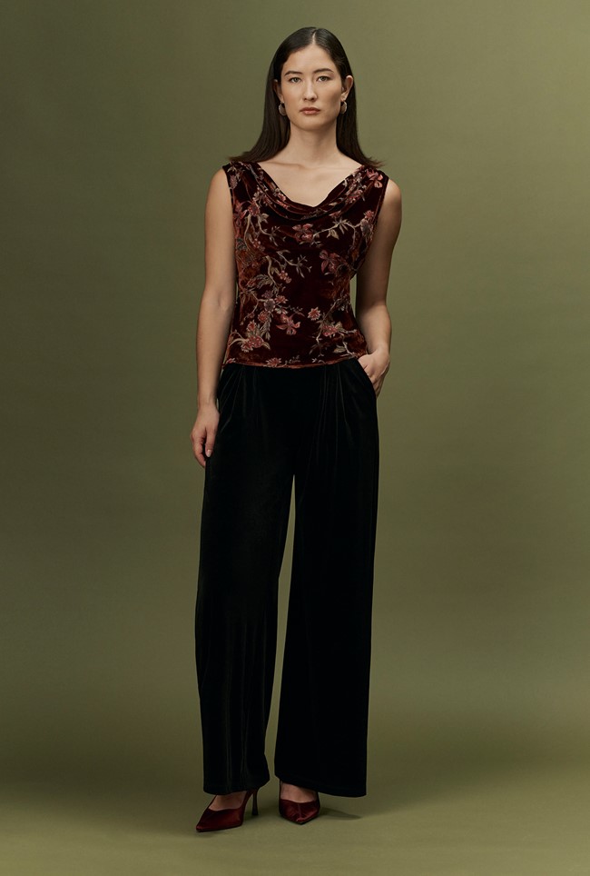 Celia Floral Devoré Velvet Cowl Neck Top