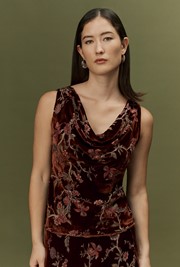 Celia Floral Devoré Velvet Cowl Neck Top