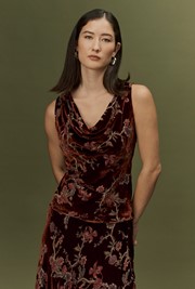 Celia Floral Devoré Velvet Cowl Neck Top